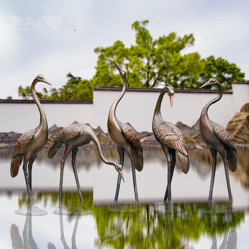 玻璃钢仿铜仙工艺鹤雕塑仿真动物摆件售楼部庭院户外园林景观装饰