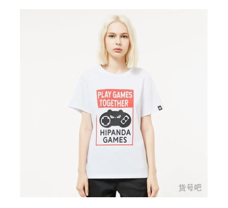 Hipanda你好熊猫情侣款T恤女款游戏playgames印花短袖设计潮牌