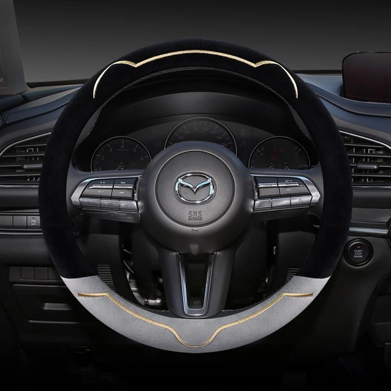 马自达Mazda昂克赛拉CX5Mazda6 3CX4阿特兹CX-30冬季毛绒方向盘套