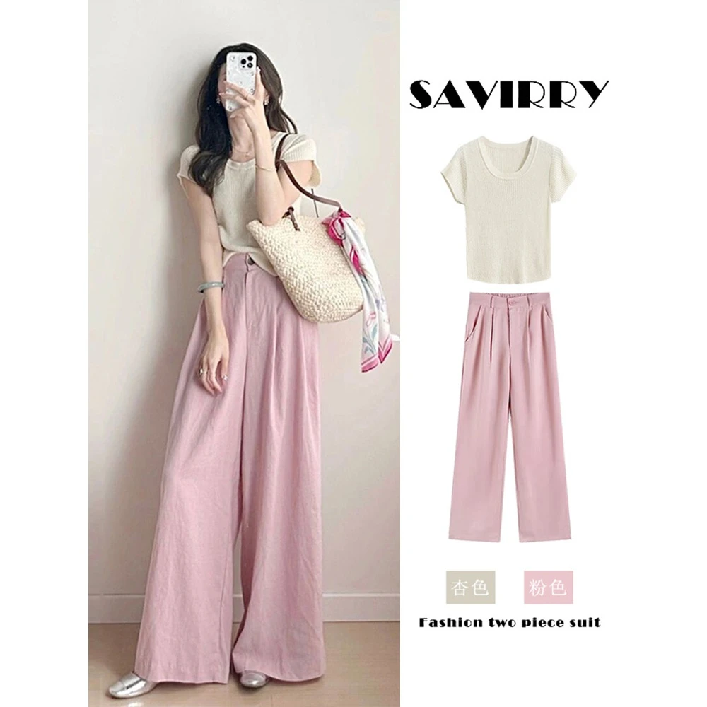 夏季多巴胺穿搭微胖洋气轻熟短袖休闲法式小香风裙裤套装女款显瘦