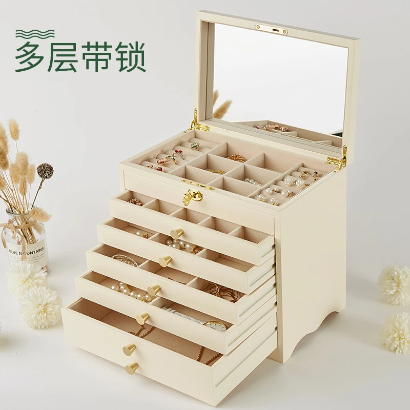 首饰盒/箱 6层实木带锁首饰盒收纳盒项链手镯复古抽屉古风大容量