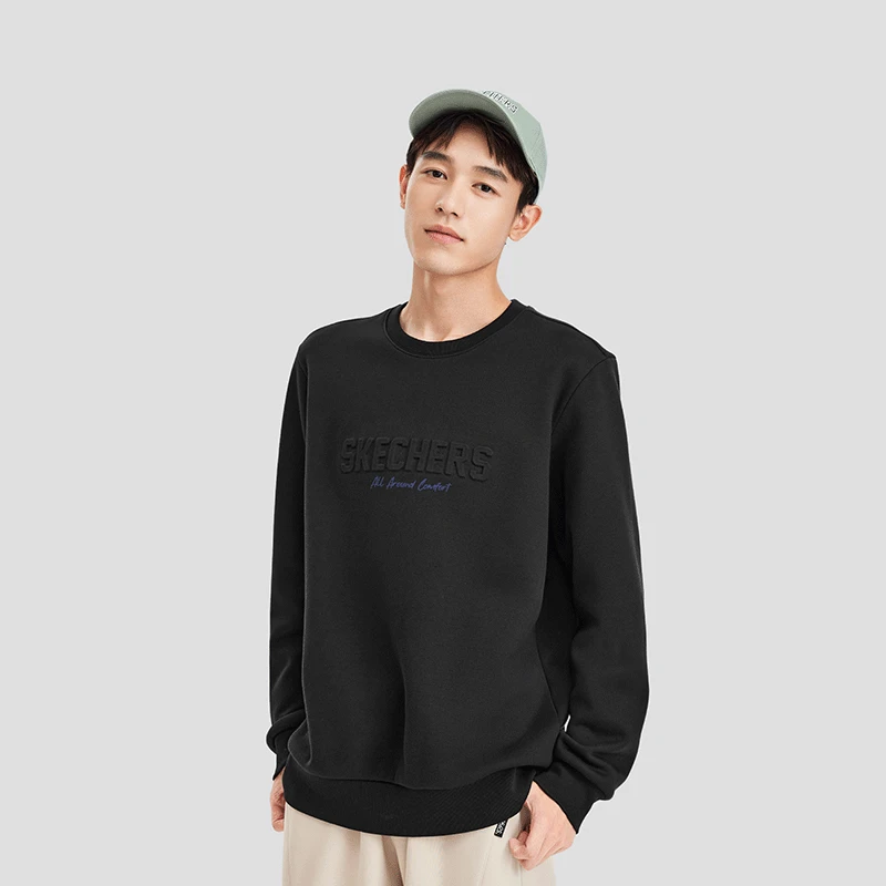 Skechers斯凯奇时尚简约休闲卫衣男2024秋季新款加绒保暖宽松上衣