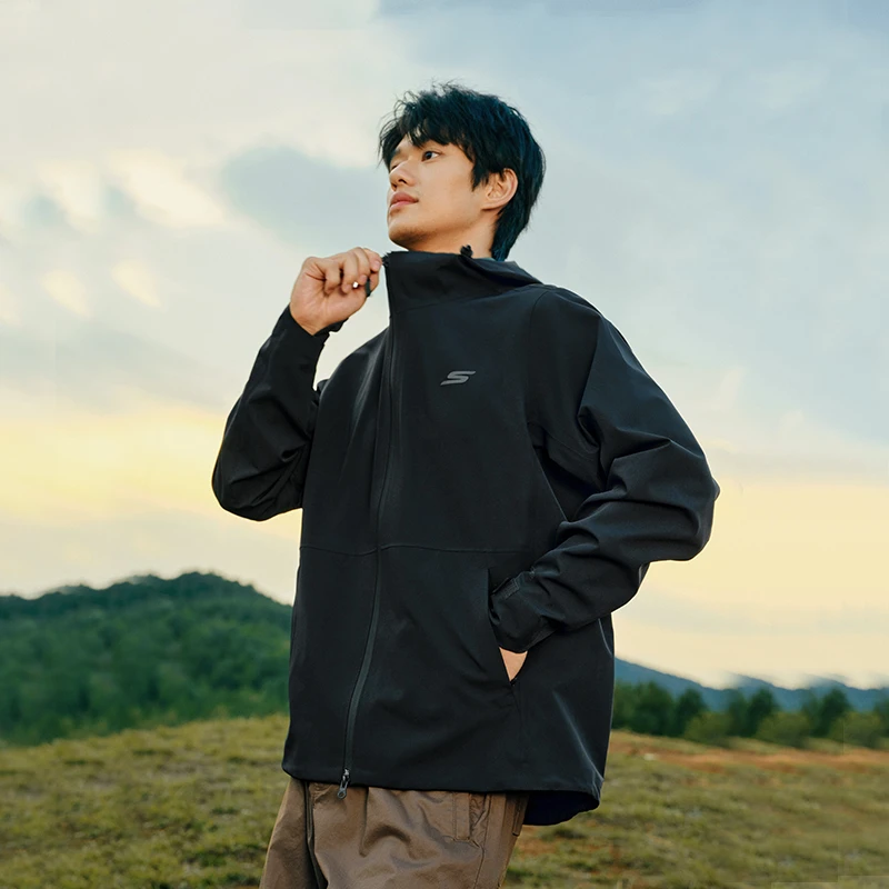Skechers斯凯奇户外连帽冲锋衣男2024秋季新款防暴雨防水运动外套