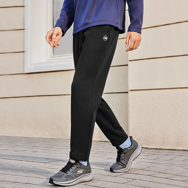 Skechers斯凯奇加绒保暖直筒长裤男2024秋冬新款设计感运动休闲裤