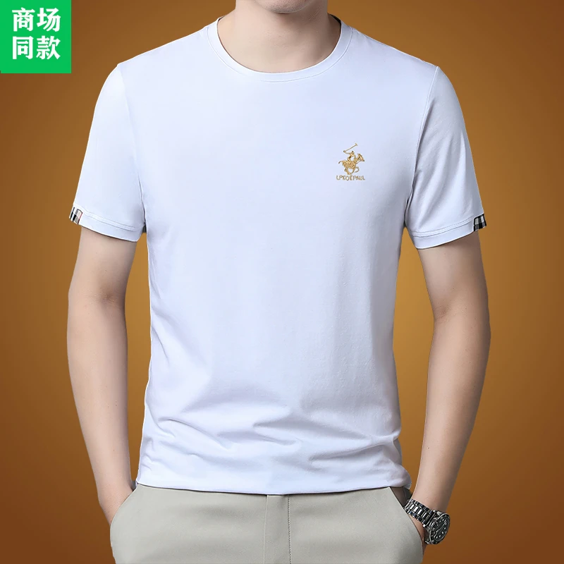 巴宝莉男士短袖t恤2025新款夏季圆领纯棉刺绣半袖高档男装上衣服