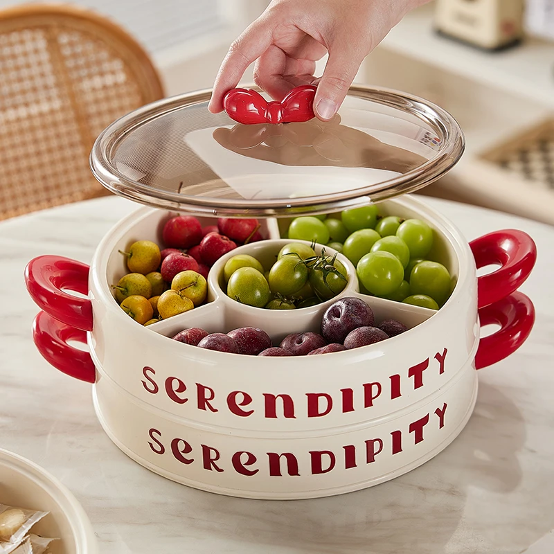 轻奢高档果盘家用客厅多层带盖干果糖果盒零食坚果分格收纳干果盒