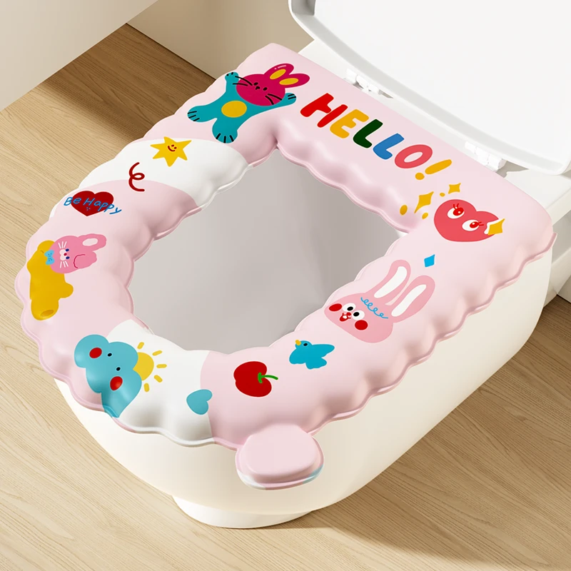 卡通马桶坐垫家用防水带提手坐便套不冰屁股四季通用粘贴式马桶垫