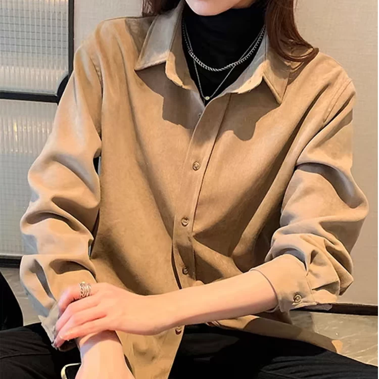 港风设计感小众上衣女灯芯绒叠穿衬衫秋冬百搭复古港味长袖衬衣潮