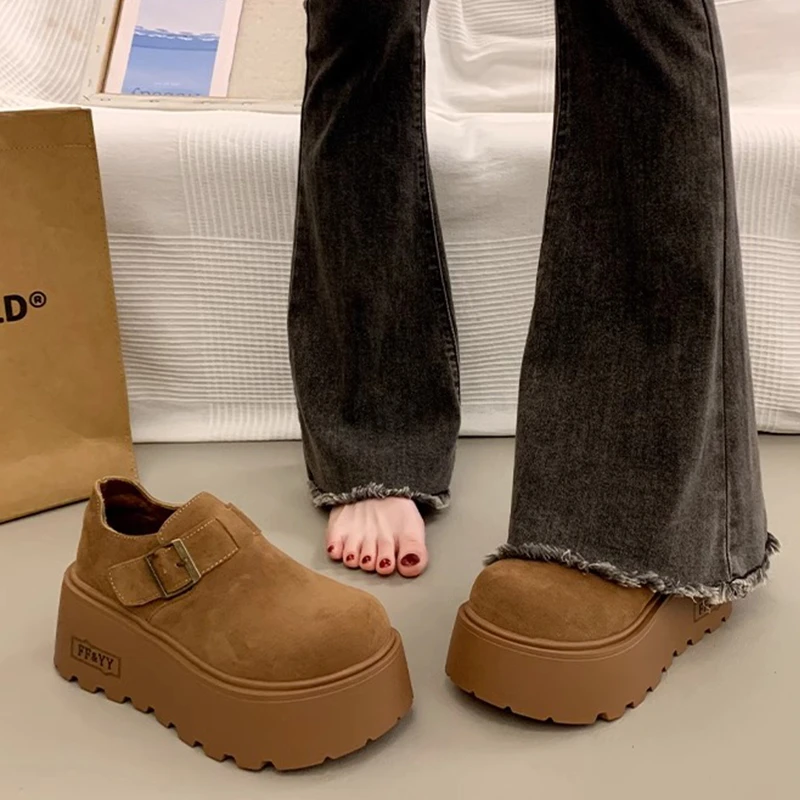 小个子增高厚底勃肯鞋女秋冬2025新款加绒大头丑萌百搭乐福鞋单鞋