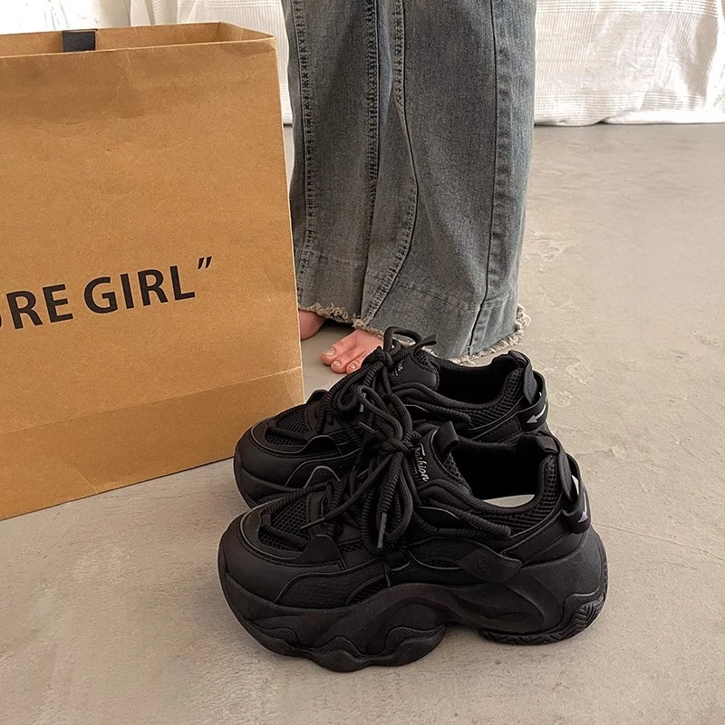 欧洲站厚底老爹鞋女春秋季炸街显脚小2025新款爆款增高休闲运动鞋