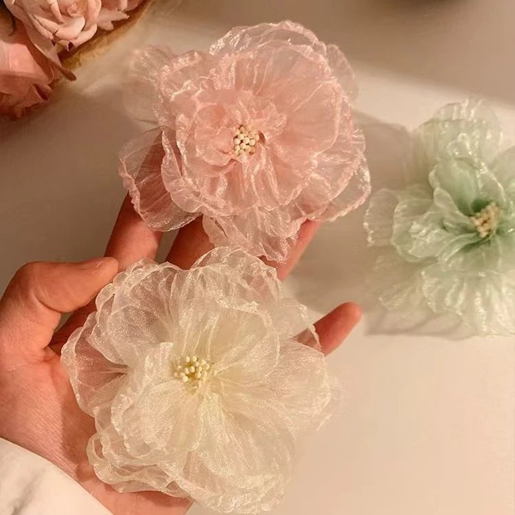 超仙网纱白色花朵发夹女刘海侧边夹发饰春夏发卡海边头饰仙女ins