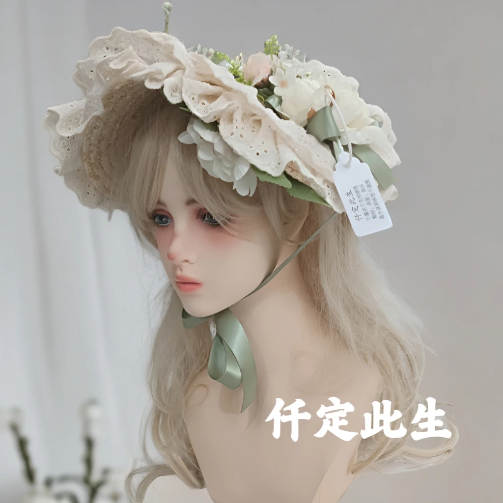 仟定此生正品原创帽子BNT复古lolita洛丽塔公主草帽蕾丝花边帽