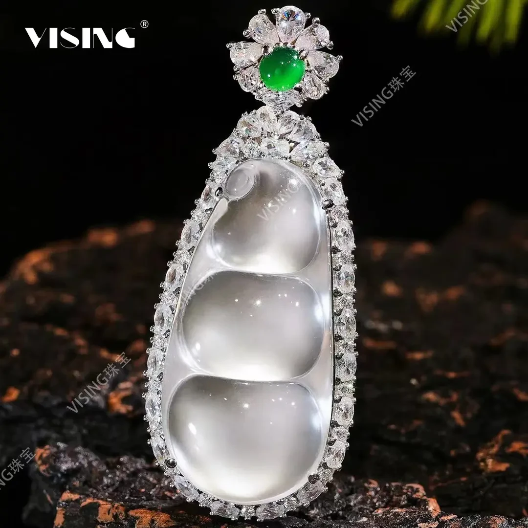 VS珠宝天然石英质玉水沫封底大胖福豆豆子吊坠项链国风新中式