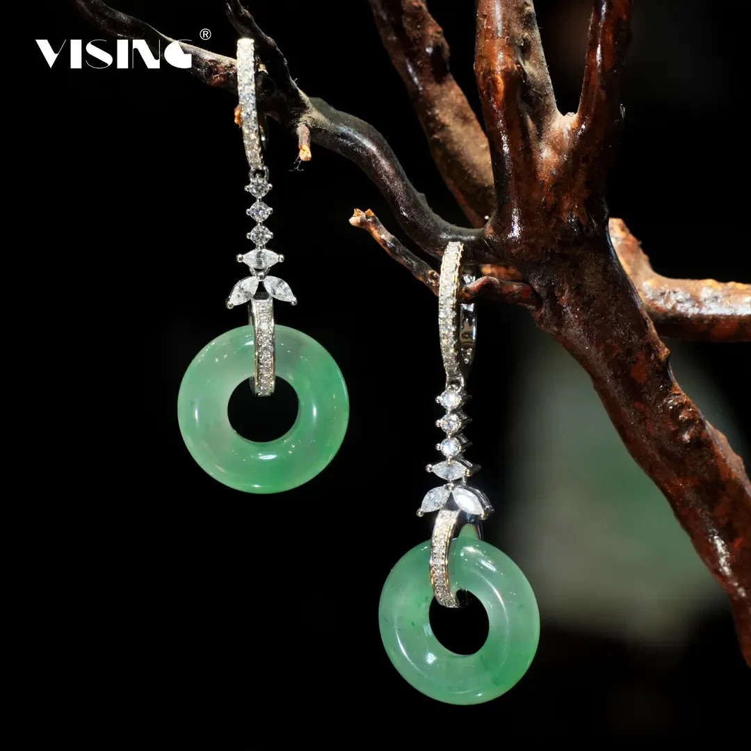 VISING天然石英质玉独龙玉非洲翠平安甜甜圈耳坠耳环【多样性发一】