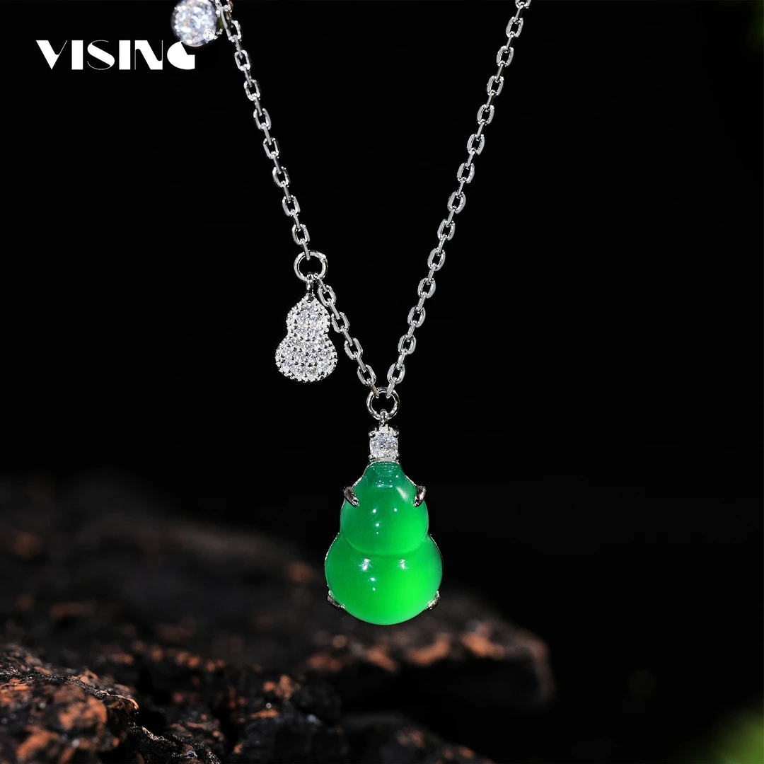 VISING珠宝珠宝绿玉髓福禄双收小葫芦吊坠锁骨链项链国风新中式