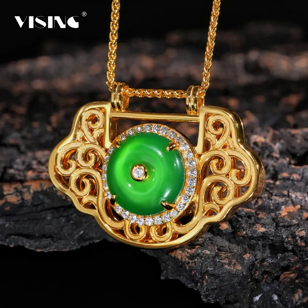 VS珠宝绿玉髓平安扣吊坠锁住平安吉祥锁