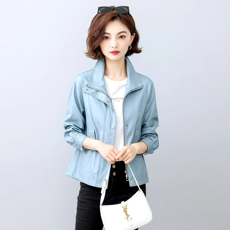 海宁真皮皮衣女!2024秋季新款立领韩版短款收腰显瘦绵羊皮外套潮