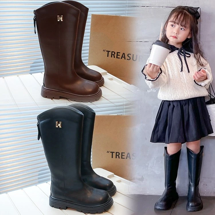 儿童长筒靴2023冬季加绒女童高筒靴中大童时尚百搭长靴潮童骑士靴