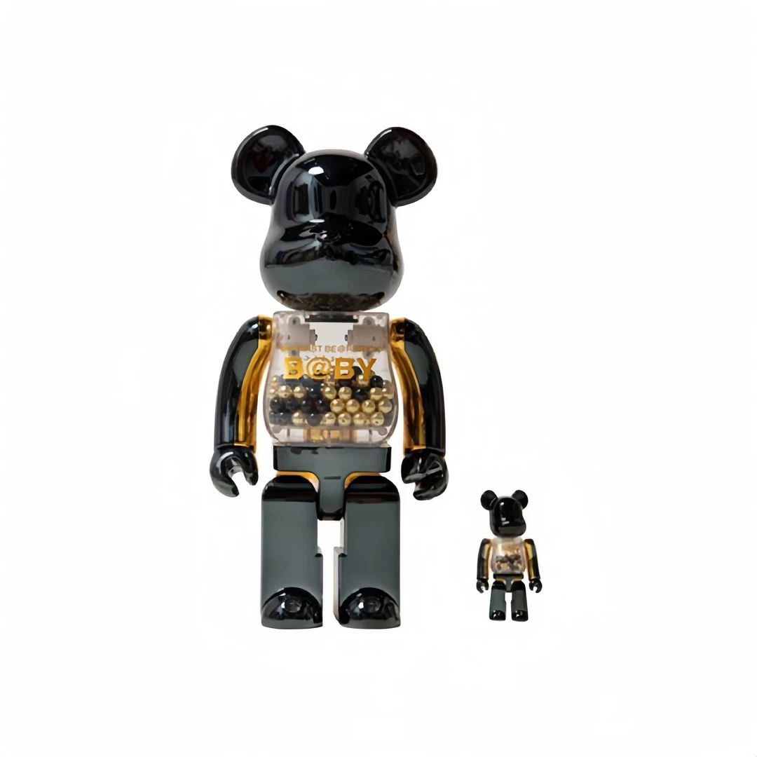 积木熊Bearbrick 黑金千秋 拆检 400%+100%尺寸28cm/7cm 潮玩