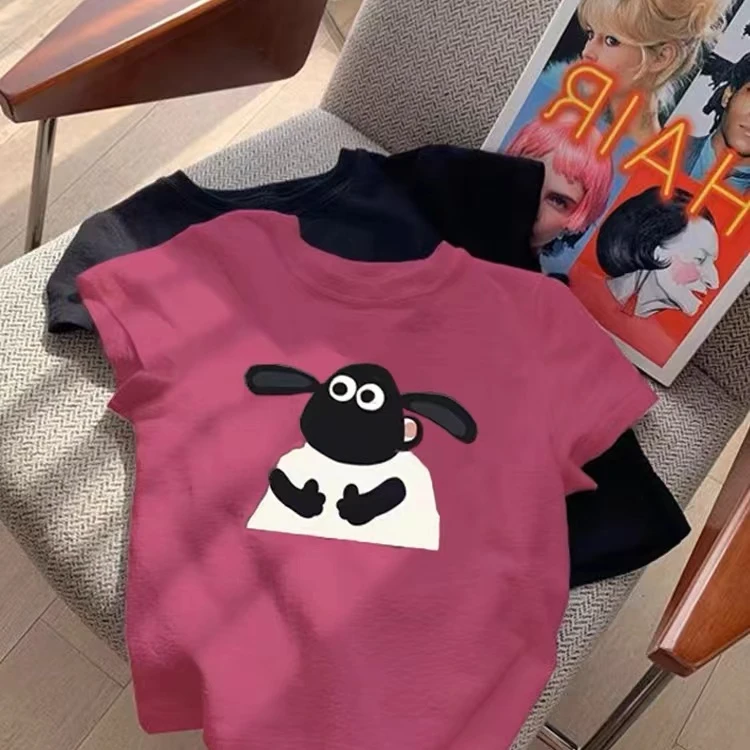 (莱卡棉)儿童短款纯棉短袖T恤夏装儿童宝宝网红时髦女孩正肩半袖