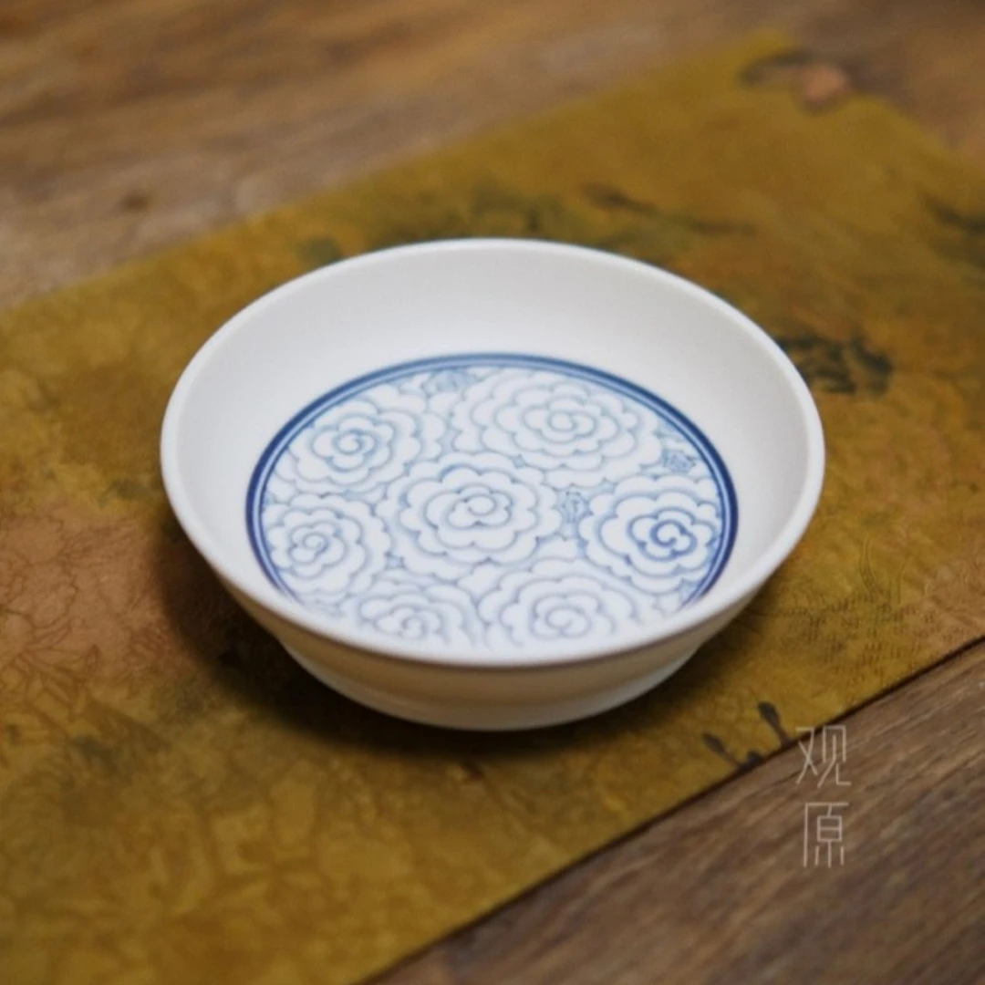 壶承祥云青花瓷茶盘陶瓷纯手工手绘干泡台茶盘干泡盘14.5cm釉下彩