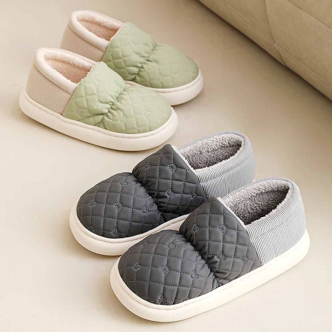 加绒防水棉拖鞋男女2025新款秋冬季居家外穿情侣厚底网红小熊拖鞋