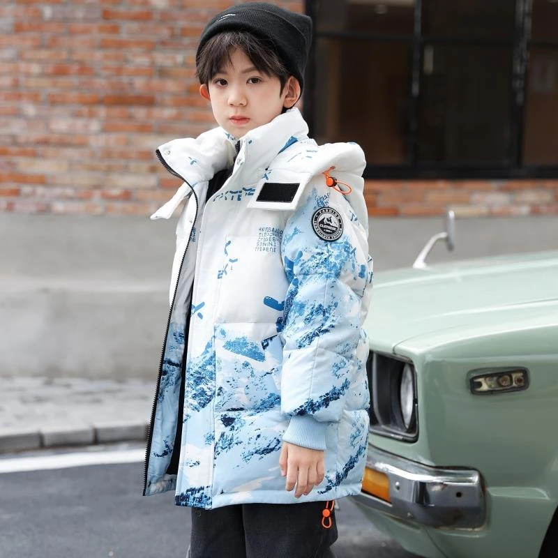 巴拉童年2025冬季新款品牌洋气男中大童渐变羽绒服中长款儿童羽绒