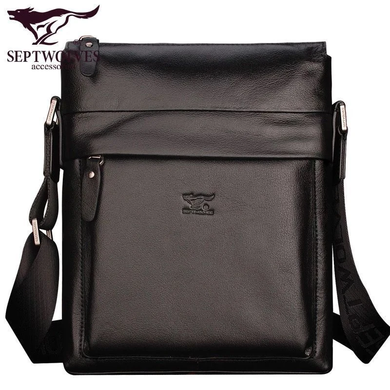 正品七匹狼真皮男包单肩包多功能头层牛皮男士包包斜挎包公文背包