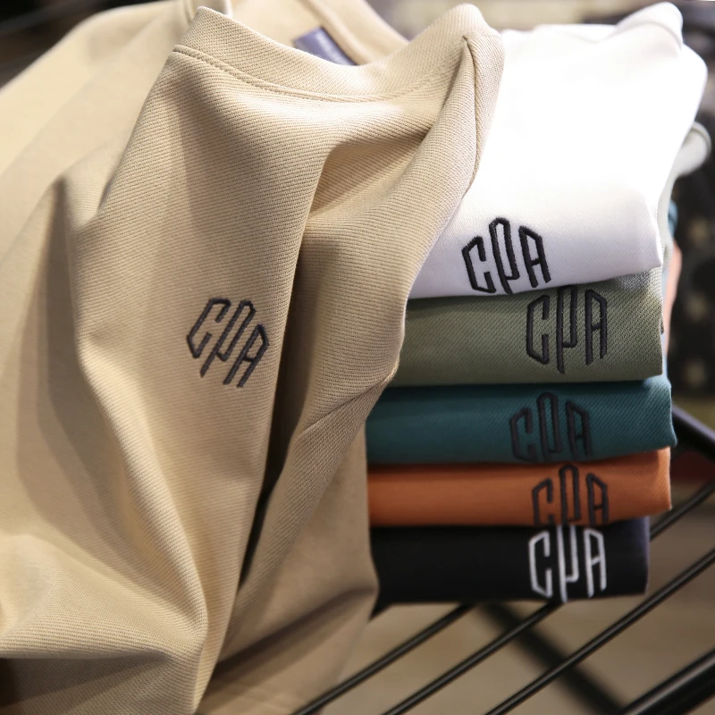 新款夏季新款纯色字母简约刺绣圆领重磅百搭宽松休闲男士短袖2311