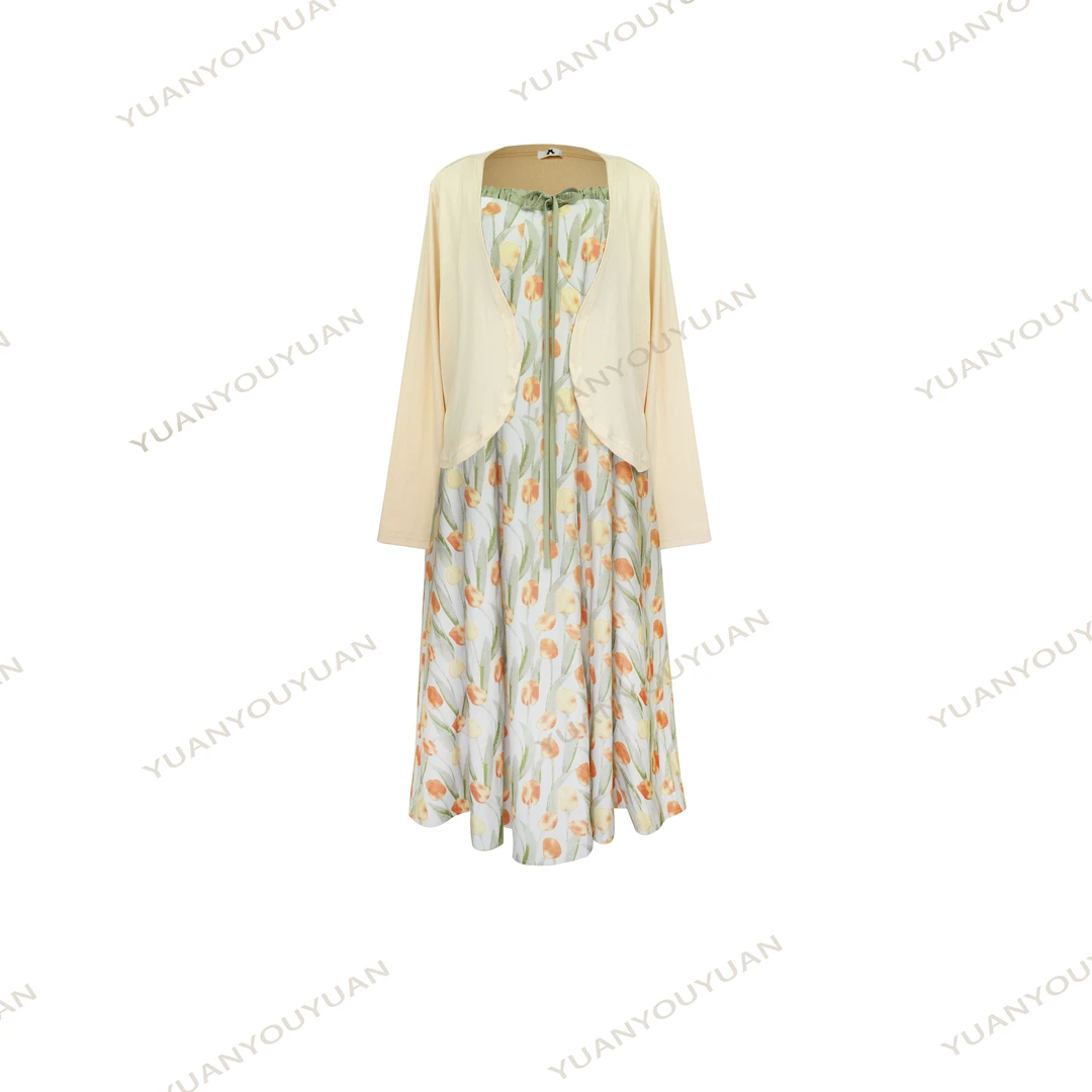 【秋枫郁金】300斤特大码女装胖mm法式吊带裙秋时尚舒适连衣裙套装