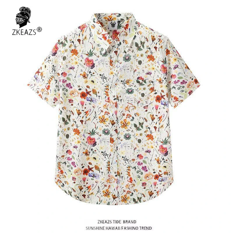 高品质花衬衫高级感男痞帅短袖东南亚情侣薄款夏威夷沙滩衬衣碎花