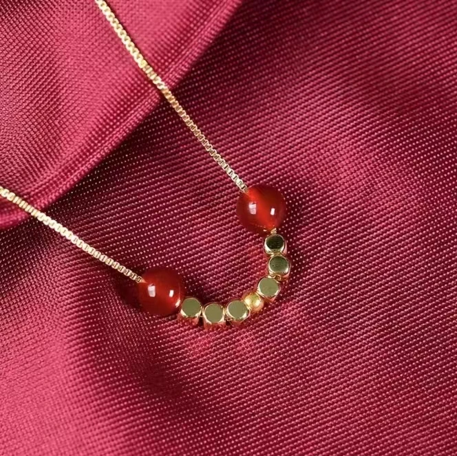 萤火虫【玉总专属】BM-Z018 足金999金珠柿子红玉髓福喜珠小方糖