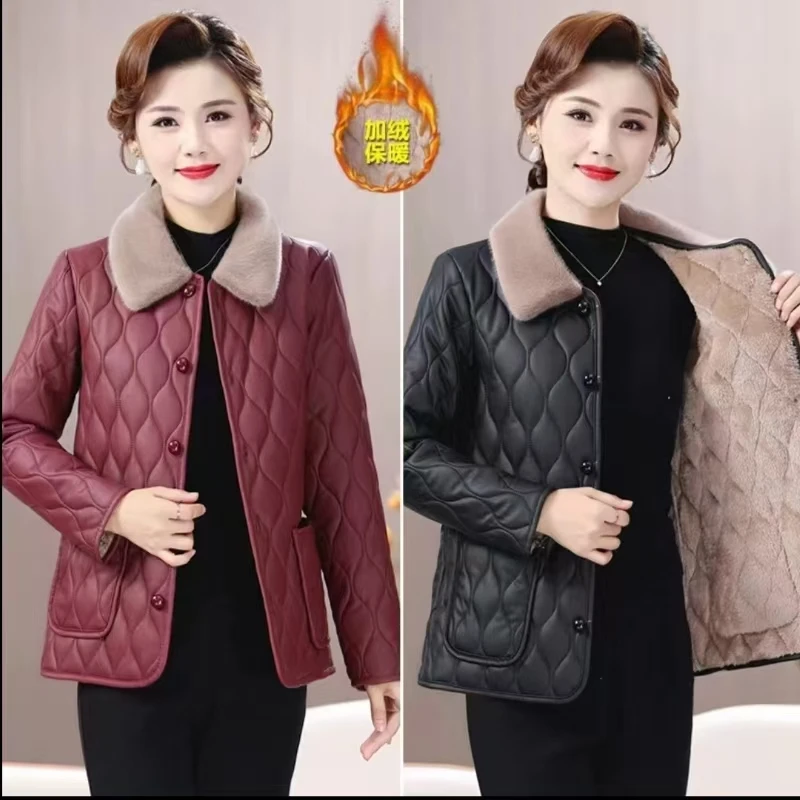 冬季新款加绒加厚免洗棉衣妈妈装保暖女士棉衣