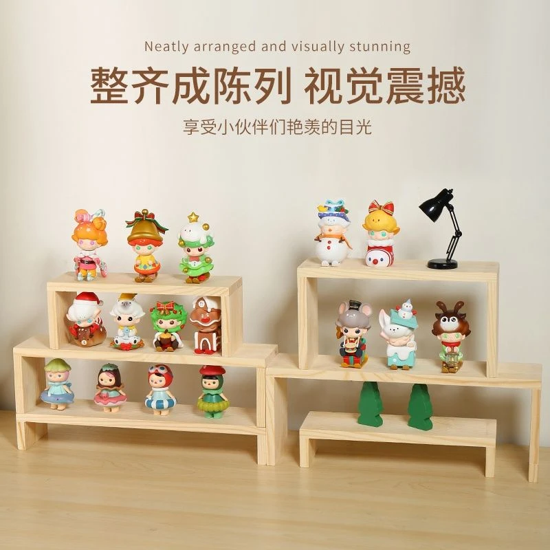 复古首饰展示架U形木质阶梯式摆件手办公仔增高架泡泡手办展示架