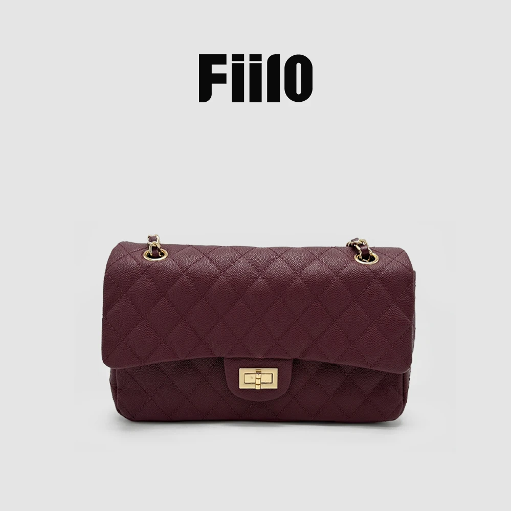 【Fiilo菲洛高奢】L32酒红色经典2.55鱼子酱链条单肩斜挎包