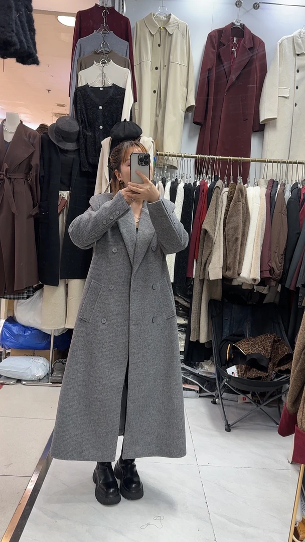 秋冬高端双排扣呢大衣中长款宽松加厚过膝显瘦外套