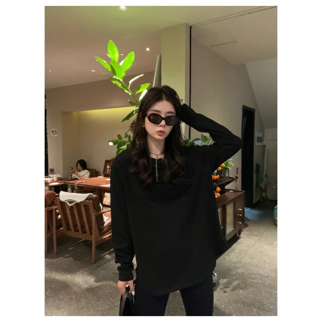 882#P0726圆弧开叉设计净色长T恤