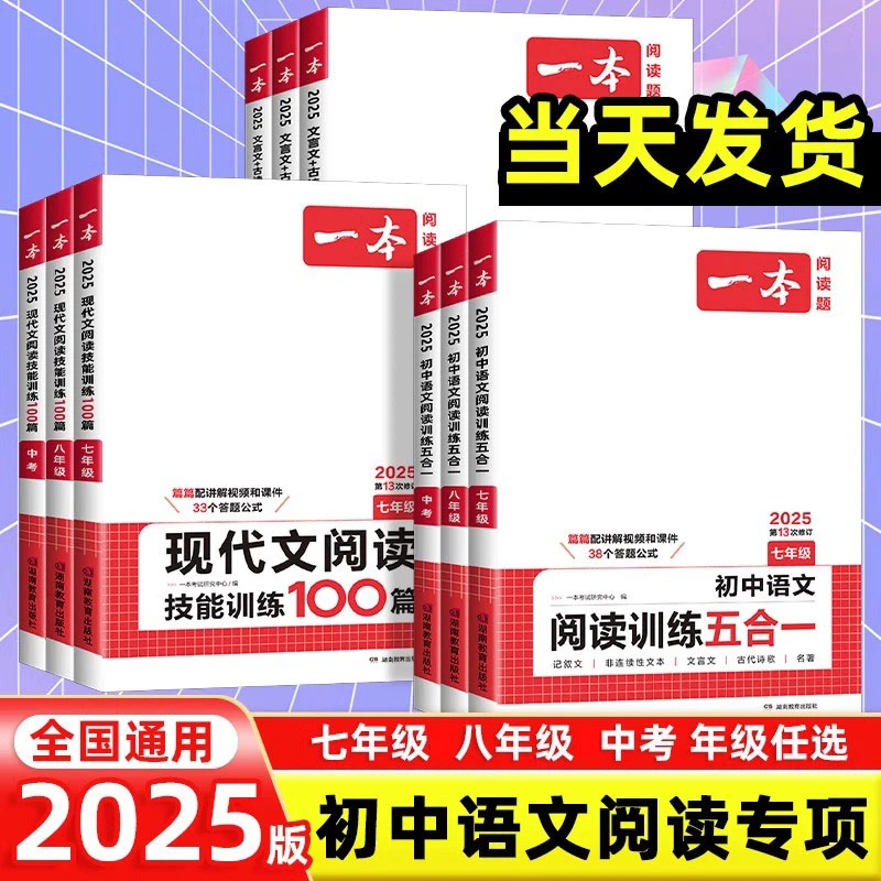 2025一本初中现代文阅读七八九年级中考文言文古诗技能训练100篇