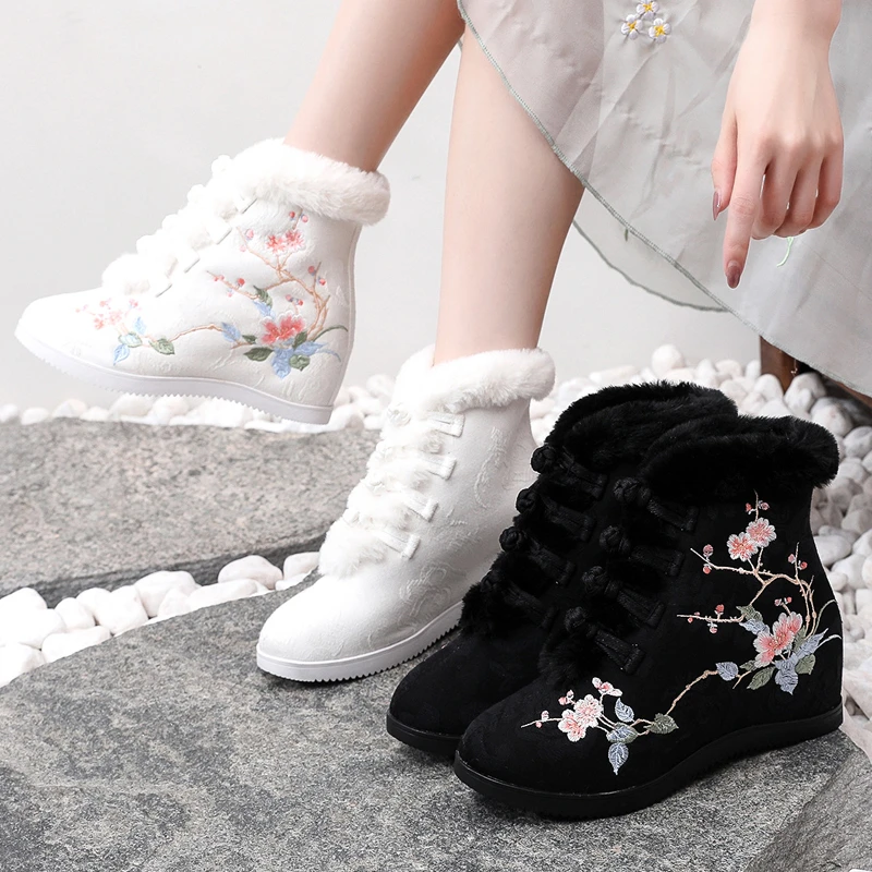 【十里梅花棉靴】冬季加绒加厚汉服鞋民族风绣花鞋古风女靴子短靴