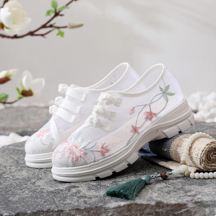 【繁华平底网鞋】夏季古风网纱女鞋汉服绣花鞋坡跟休闲复古旗袍鞋
