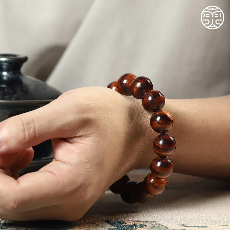 南山文创 海南黄花梨木佛珠手串1.5单圈油梨老料虎皮纹男女款手链