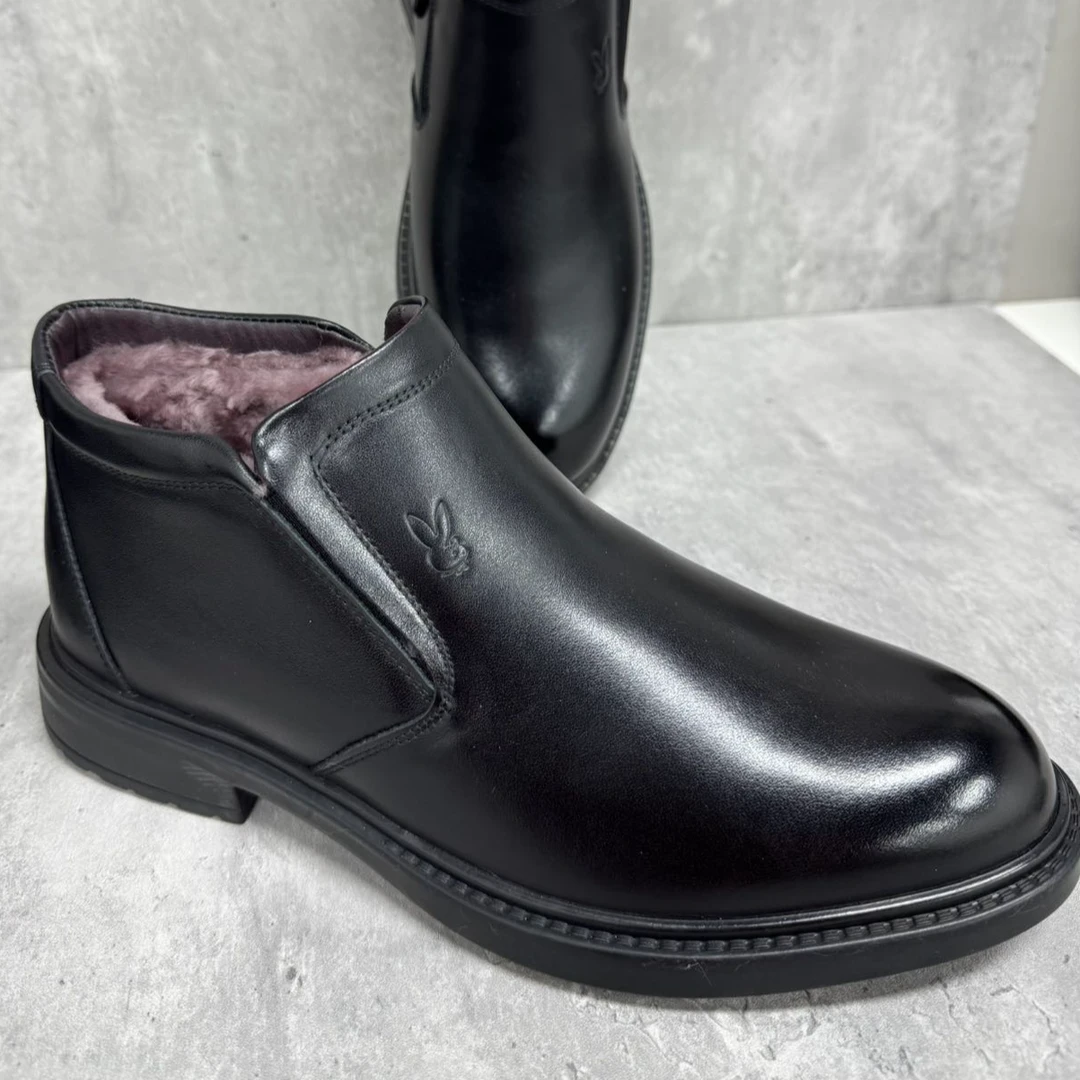 真皮冬季棉鞋男款里面皮毛一体保暖商务鞋子中年爸爸高帮皮鞋