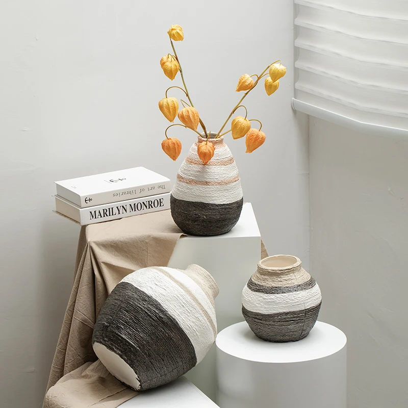 宿雨侘寂风复古装饰干花陶瓷花瓶客厅插花玄关民宿酒店摆件高级感