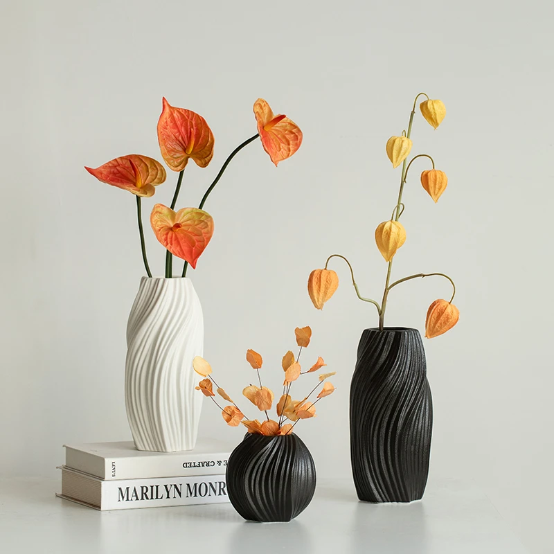 宿雨轻奢简约白色陶瓷装饰干花鲜花花瓶客厅玄关插花摆件高级感
