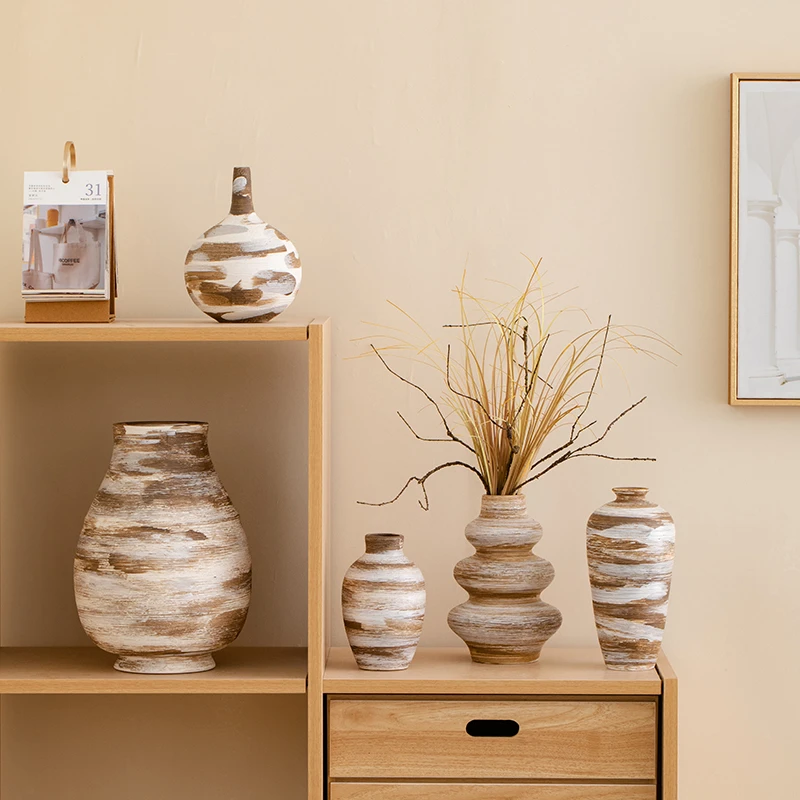 宿雨侘寂风陶瓷装饰客厅插花摆件干花花瓶玄关桌面落地复古高级感