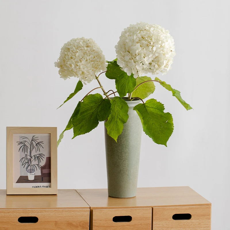 简约中式复古绿色陶瓷花瓶陶罐装饰干花鲜花家居客厅桌面插花摆件