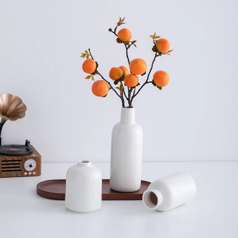 宿雨简约小号奶油陶瓷装饰现代花瓶干花客厅玄关桌面插花摆件花器