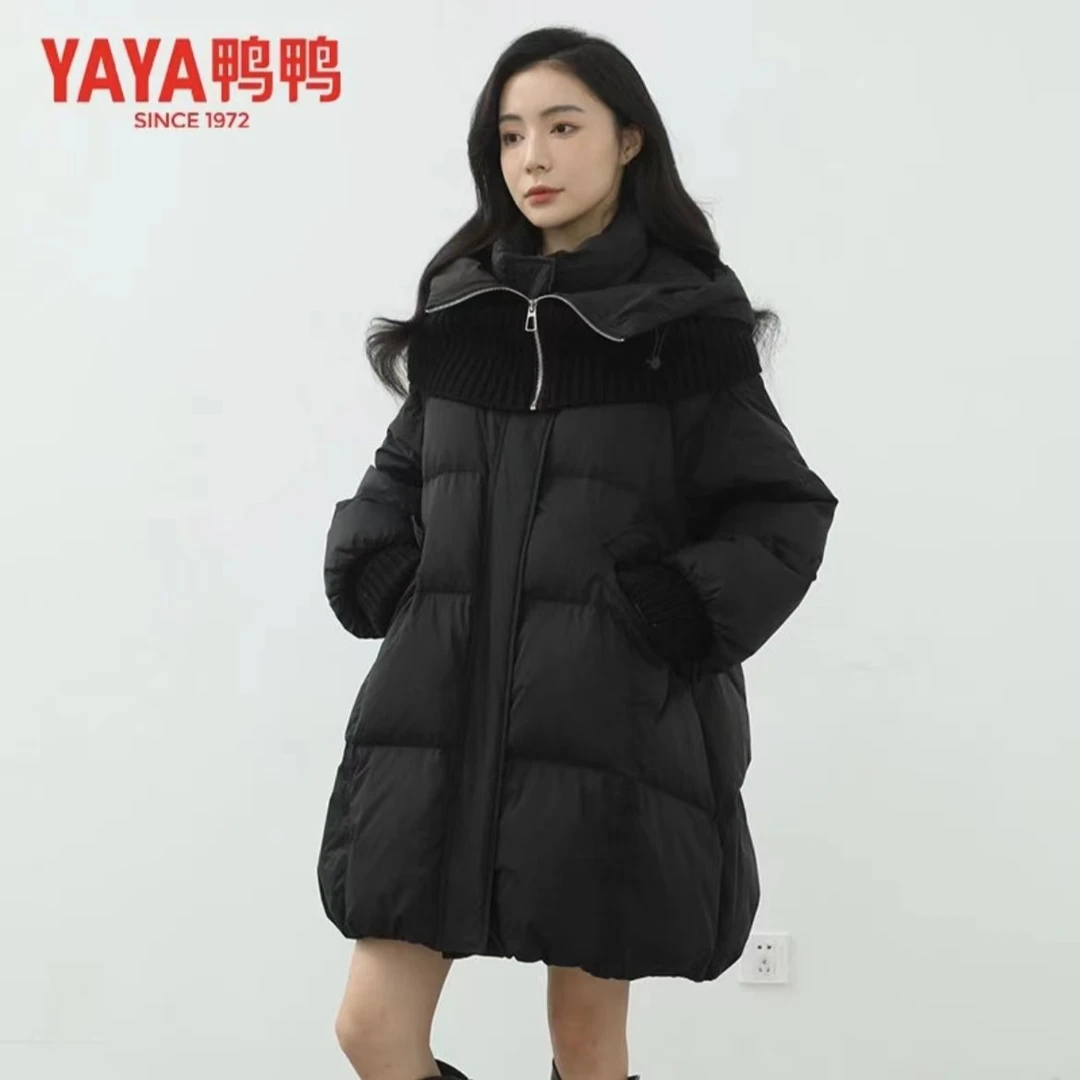YAYA/鸭鸭【YE3B625205H】时尚百搭针织披肩纯色气质保暖冬季羽绒服