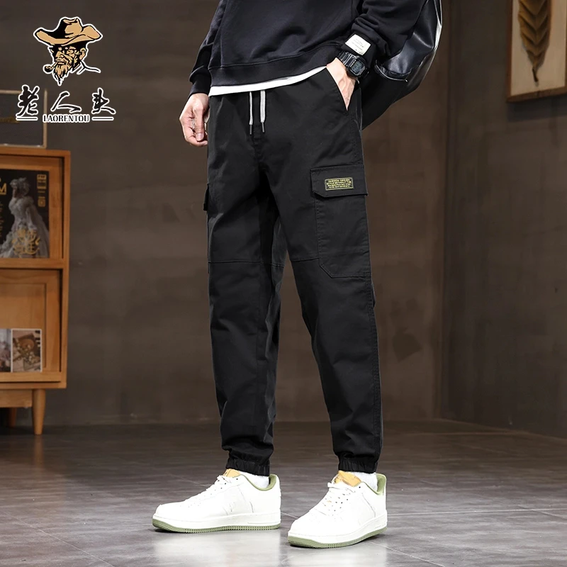 老人头秋冬季加绒休闲裤男士宽松百搭舒适潮流束脚工装裤男装潮牌