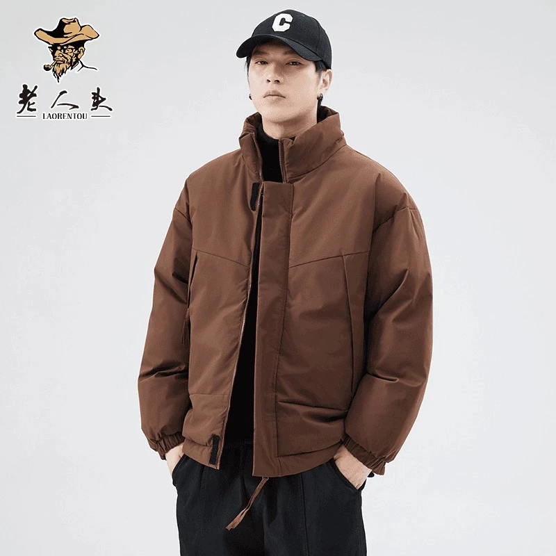 老人头立领棉服男款2024新款宽松加厚小棉袄秋冬款保暖棉衣外套潮